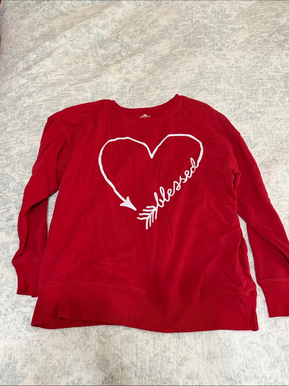 Women's Red 'Blessed' Heart Crewneck Sweatshirt